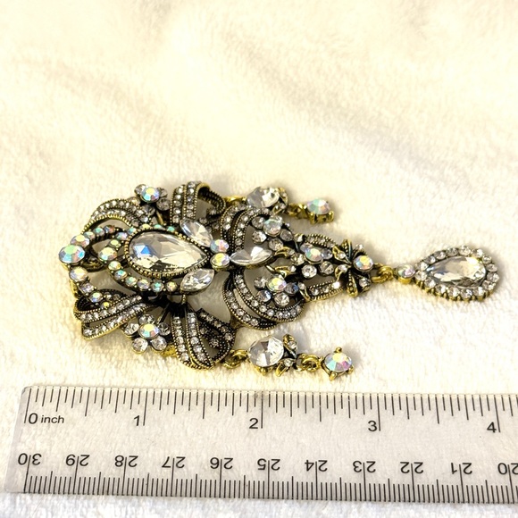 Vintage Style Big Gold and Silver Crystal and Rhinestones Brooch - Picture 5 of 6